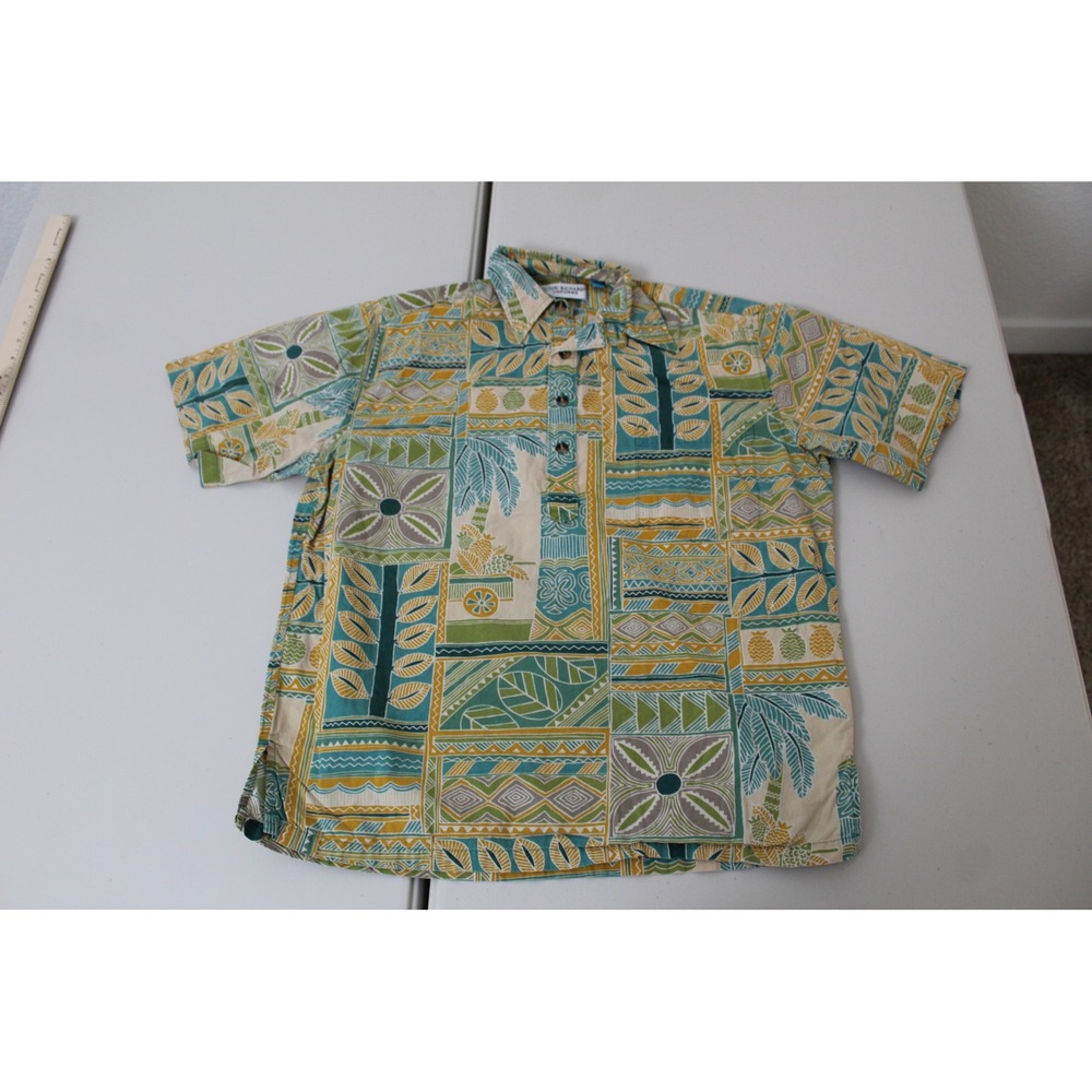 Tori Richard Uniforms Mens Small Teal Green Geometric Tropical Patchwork Shirt